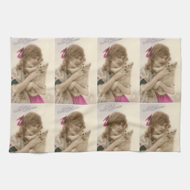 Victorian Woman and Dog Antique Photo Towel (Horizontal)