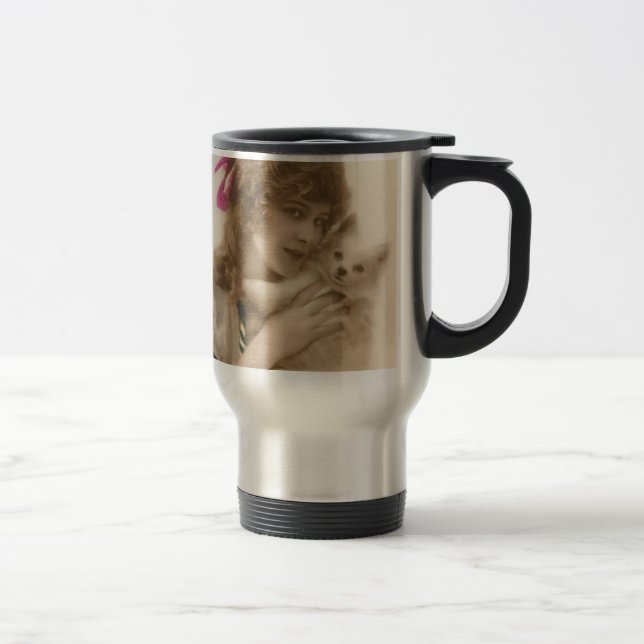 Victorian Woman and Dog Antique Photo Travel Mug (Right)