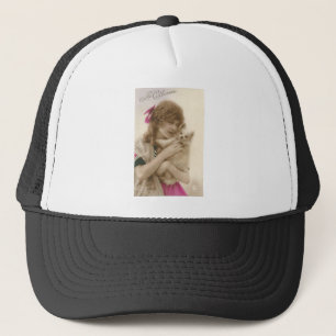 Victorian Woman and Dog Antique Photo Trucker Hat