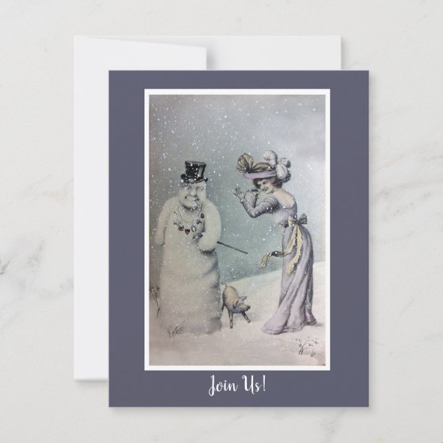 Victorian Woman & Anthropomorphic Snowman Invitation (Front)