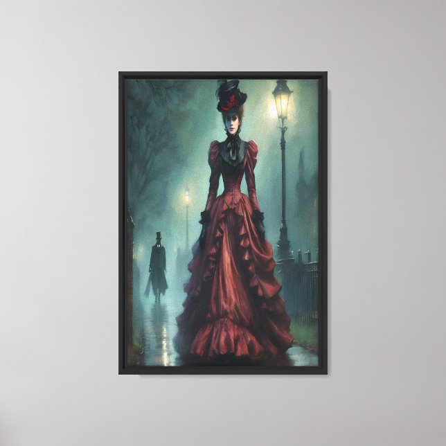 Victorian Woman at Night Framed Canvas Wall Art (Front)