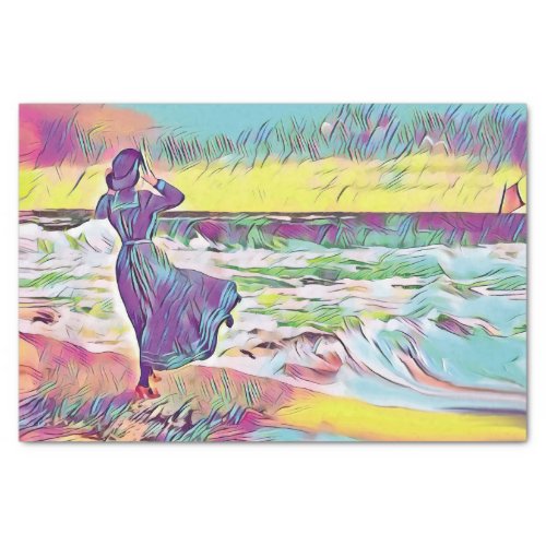 Victorian Woman at the Beach in a Pastel Profusion Tissue Paper