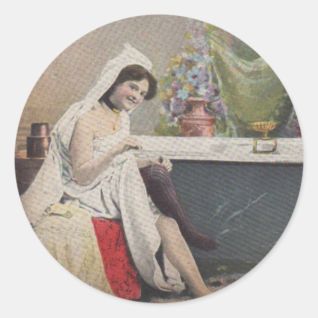 Victorian woman bathing bath classic round sticker (Front)