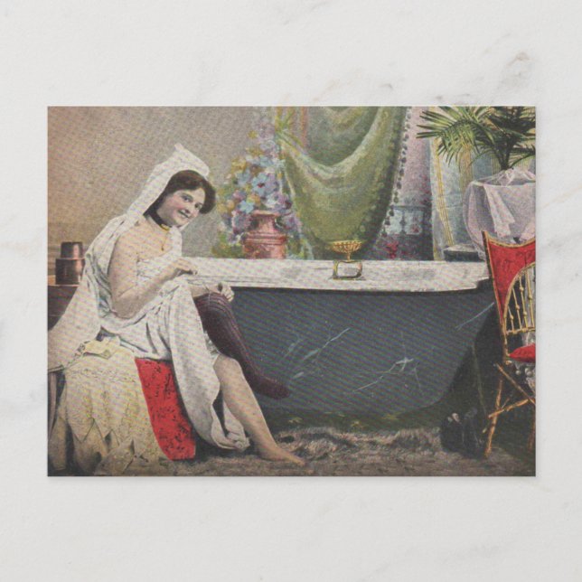 Victorian woman bathing postcard (Front)