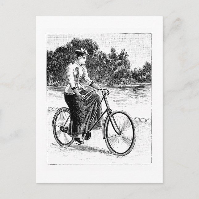 Victorian Woman Cycling - Vintage Bicycles Postcard (Front)