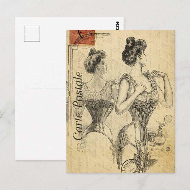 Victorian Woman Dressing in Corset Postcard (Front/Back)