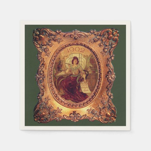 Victorian woman elegant frame green gold napkins