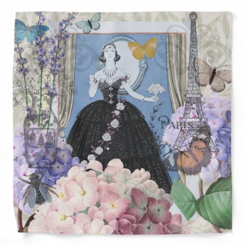 Victorian Woman Floral Fancy Gown  Bandana