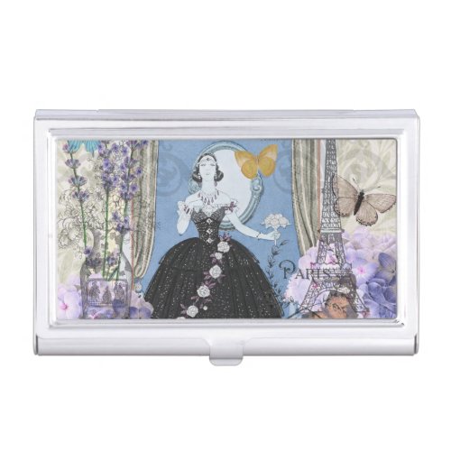 Victorian Woman Floral Fancy Gown  Business Card Case