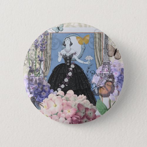 Victorian Woman Floral Fancy Gown  Button