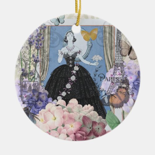 Victorian Woman Floral Fancy Gown  Ceramic Ornament