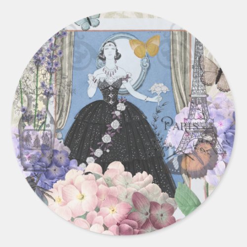 Victorian Woman Floral Fancy Gown  Classic Round Sticker