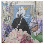 Victorian Woman Floral Fancy Gown  Cloth Napkin
