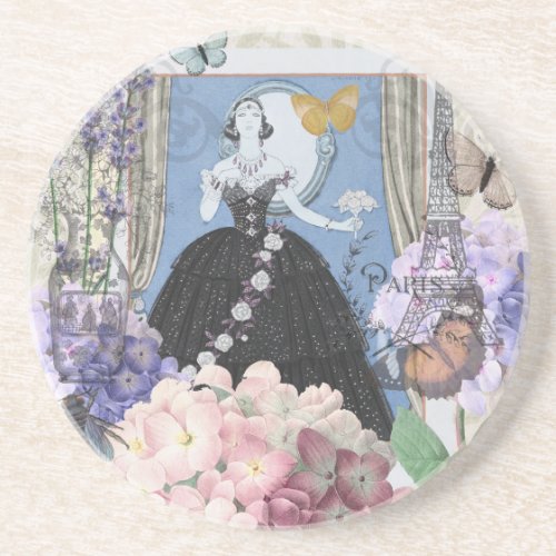 Victorian Woman Floral Fancy Gown  Coaster