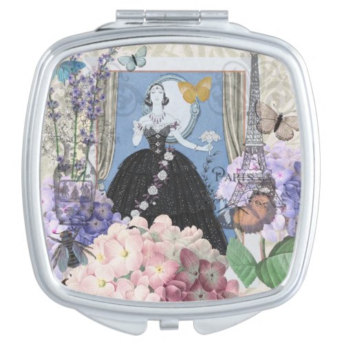 Victorian Woman Floral Fancy Gown  Compact Mirror