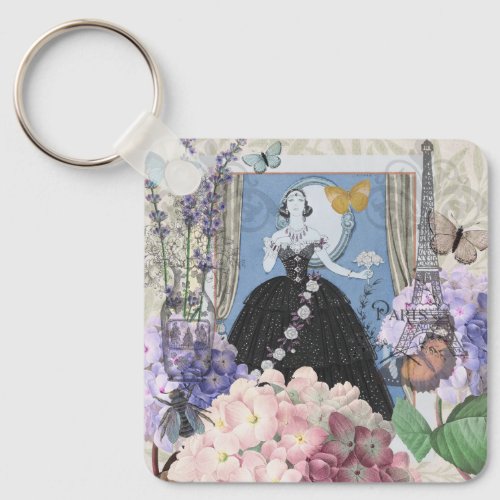 Victorian Woman Floral Fancy Gown  Keychain