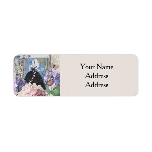 Victorian Woman Floral Fancy Gown  Label