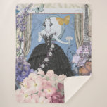 Victorian Woman Floral Fancy Gown  Sherpa Blanket