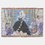 Victorian Woman Floral Fancy Gown  Throw Blanket