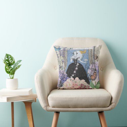 Victorian Woman Floral Fancy Gown  Throw Pillow