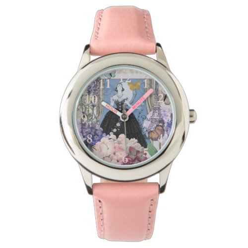 Victorian Woman Floral Fancy Gown  Watch