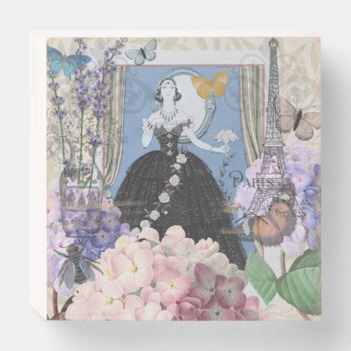 Victorian Woman Floral Fancy Gown  Wooden Box Sign