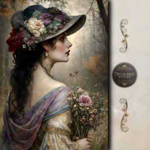 Victorian Woman Floral Hat Garden Decoupage Tissue Paper