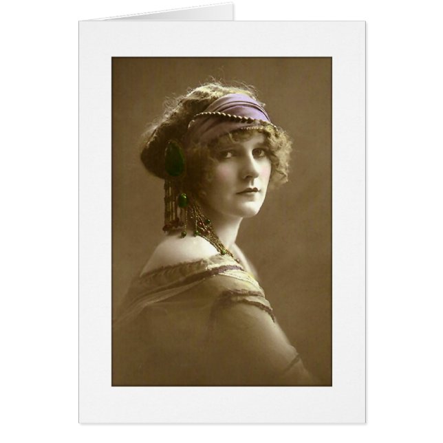 Victorian woman hair in beads and scarf (Front)