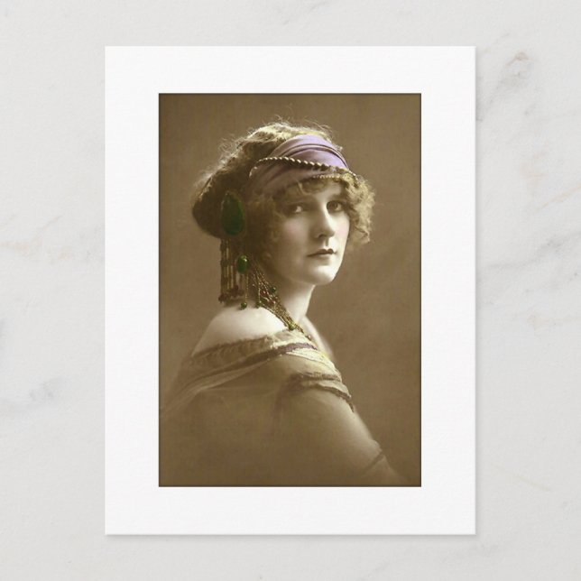 Victorian woman hair in beads and scarf postcard (Front)