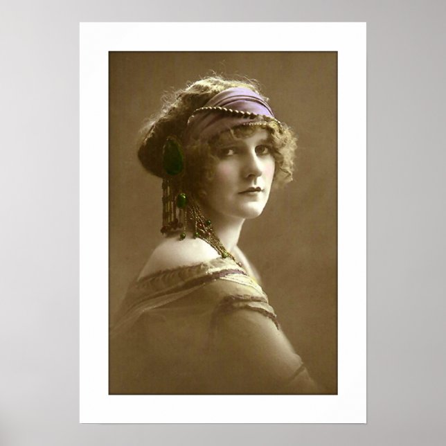 victorian woman hair in beads and scarf poster (Front)