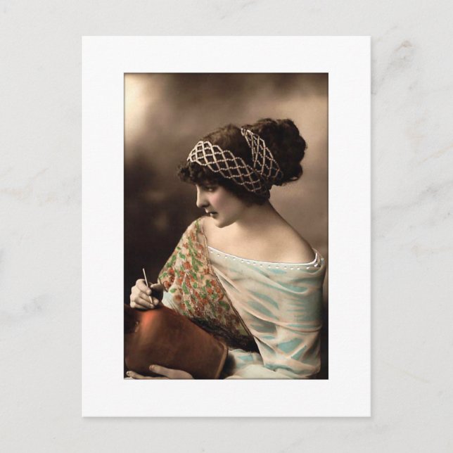 Victorian woman hair up in beads postcard (Front)