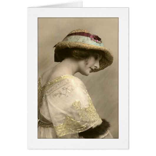 victorian woman hat beaded dress (Front)