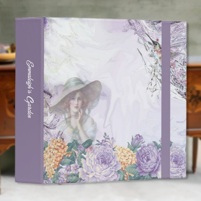 Victorian Woman Hummingbird Floral Garden 3 Ring Binder (Creator Uploaded)