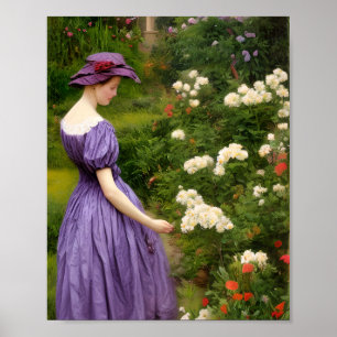 Victorian Woman in Garden Poster
