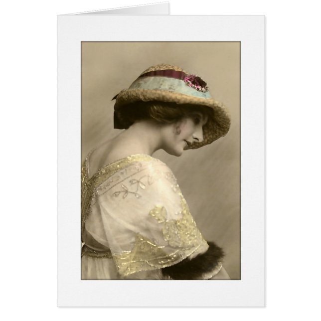 Victorian woman in hat and beaded dress (Front)