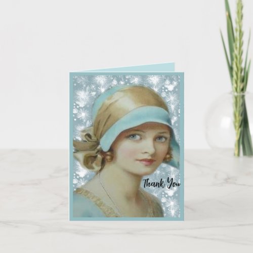 Victorian Woman in Light Blue Hat  Dress Thank You Card