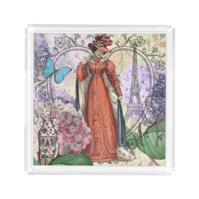 Victorian Woman in Red Colorful Fashion Acrylic Tray (Front)