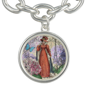 Victorian Woman in Red Colorful Fashion Bracelet