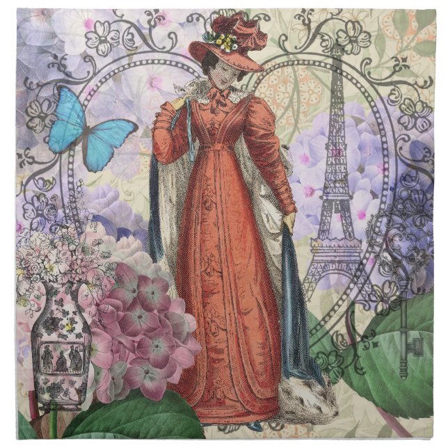 Victorian Woman in Red Colorful Fashion Cloth Napkin (Front)