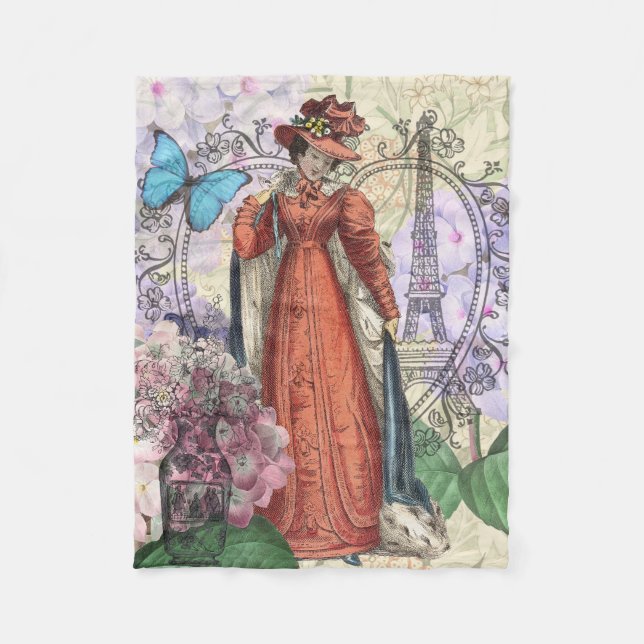 Victorian Woman in Red Colorful Fashion Fleece Blanket (Front)