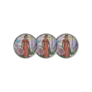 Victorian Woman in Red Colorful Fashion Golf Ball Marker