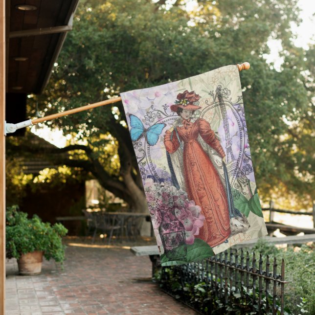 Victorian Woman in Red Colorful Fashion House Flag (In SItu)