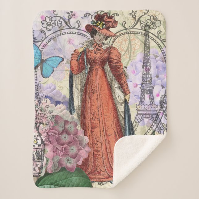Victorian Woman in Red Colorful Fashion Sherpa Blanket (Front)