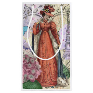 Victorian Woman in Red Colorful Fashion Small Gift Bag