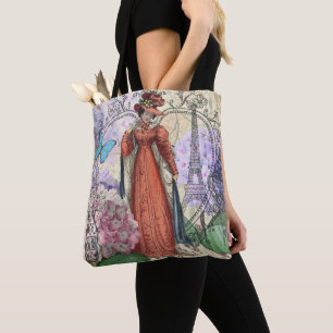 Victorian Woman in Red Colorful Fashion Tote Bag