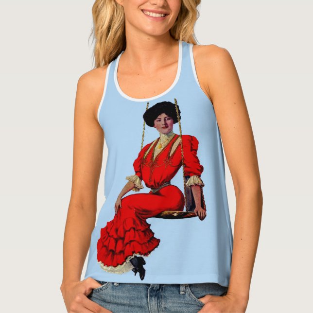 Victorian woman on a swing print tank top (Front)