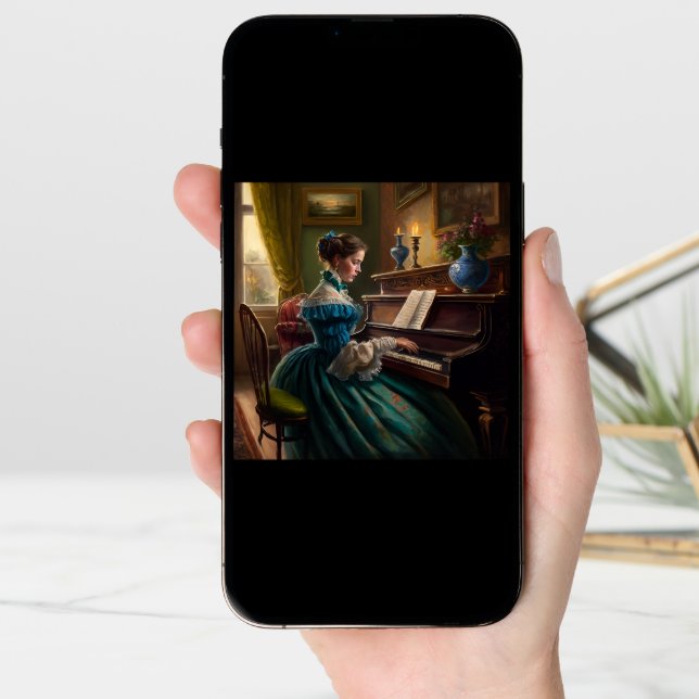 Victorian woman playing piano card (Front Digital)