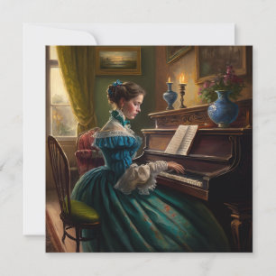 Victorian woman playing piano invitation
