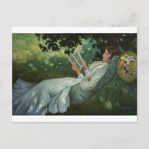 Victorian Woman Reading A Book Postcard