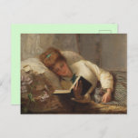 Victorian Woman Reading Holding Kitten Postcard
